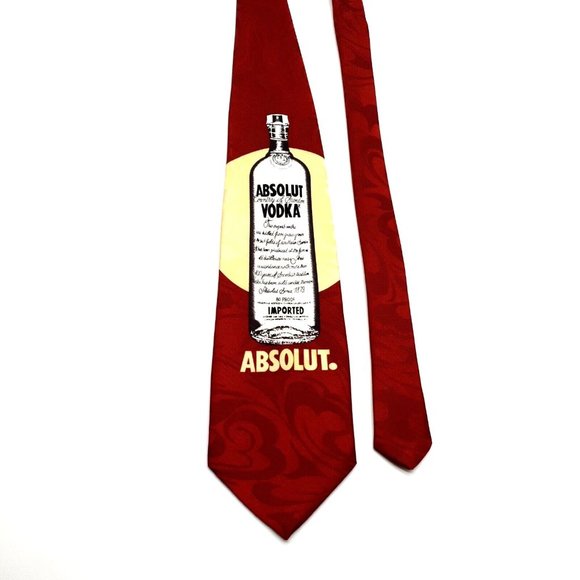 Absolut Vodka Mens Tie 100% Silk Bartender Waiter Waitress Club Cocktail Maroon - Picture 1 of 5